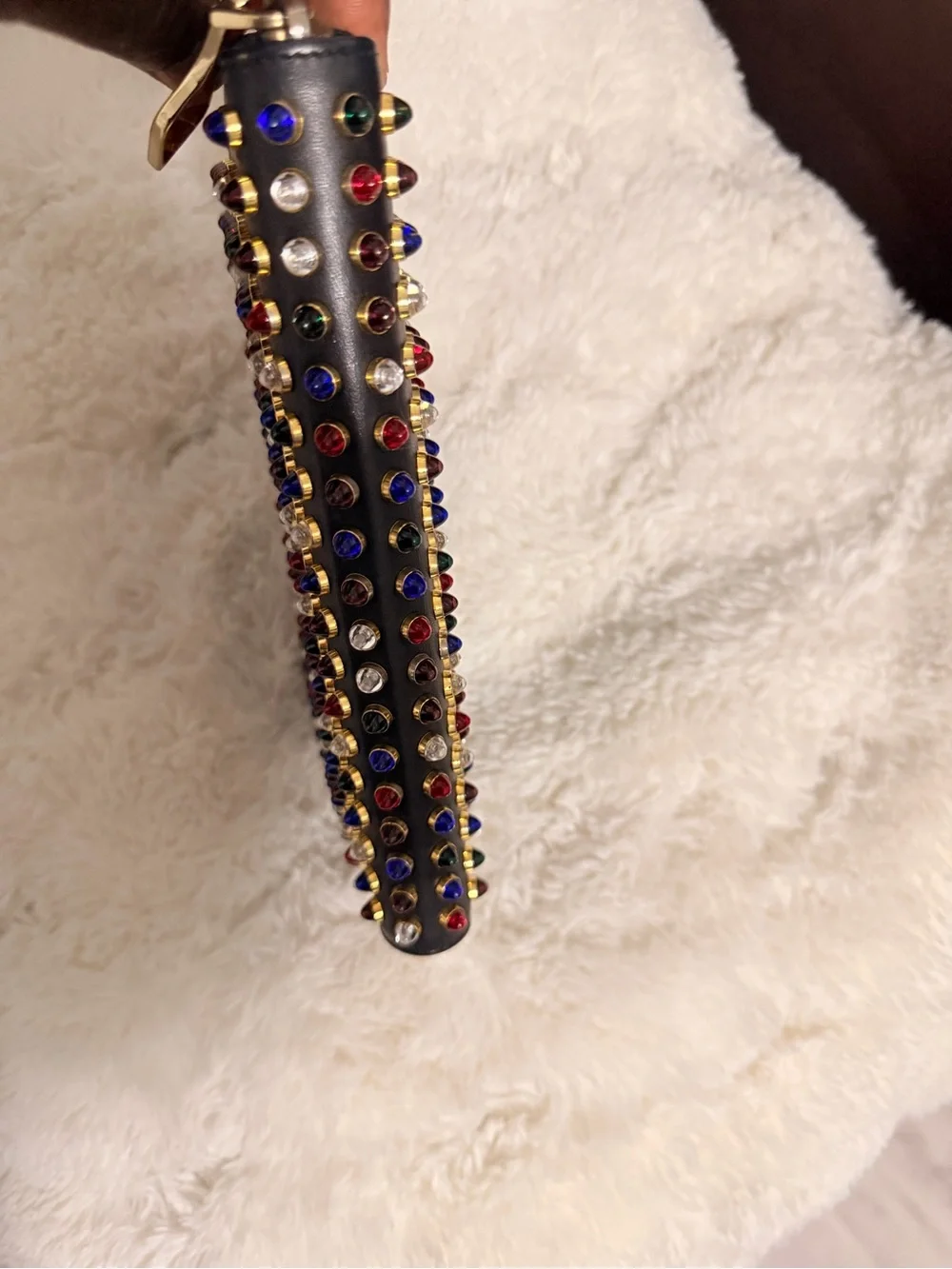 Christian Louboutin Black Zip-Around Wallet with Red, Blue & White Studs